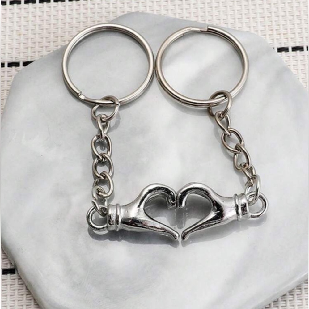 Silver Heart Hands Couples Keychain Set - Unbranded